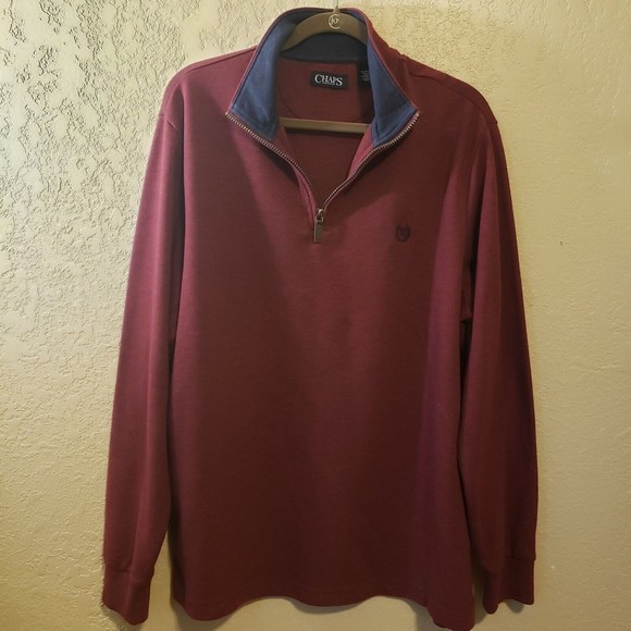 Chaps Men's Pullover Long Sleeve 1/4 Zip Sweater Burgundy Size XL - Picture 1 of 5